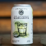 Can of non-alcoholic margarita with lime graphics on a blurred background