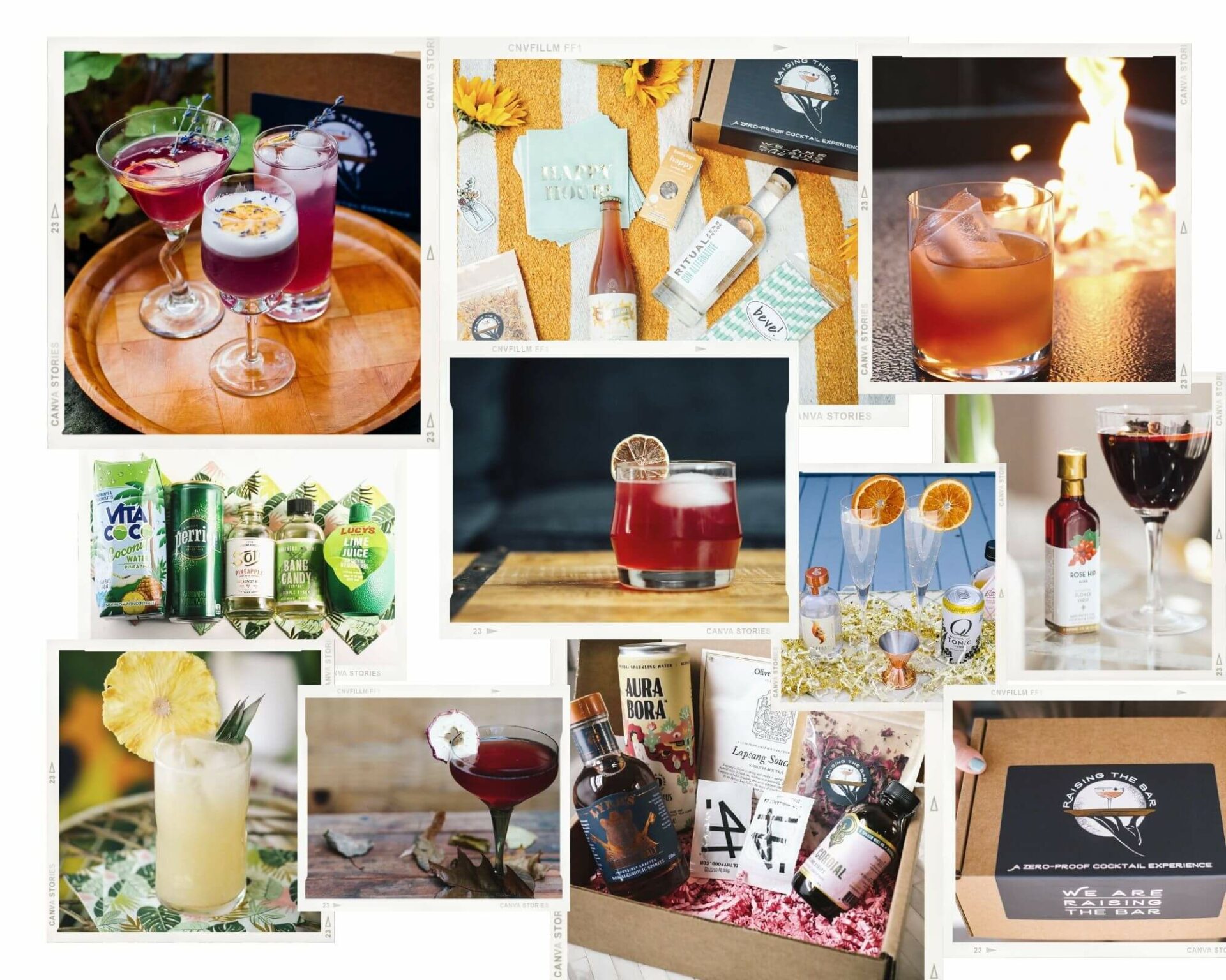 A vibrant collage featuring a variety of cocktails, perfect for happy hour.